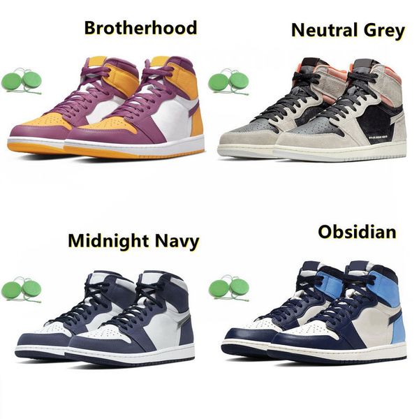 

brotherhood 1 retro men/women/kids basketball shoes 1s neutral grey male female athletic shoes midnight navy youth gs trainers obsidian spor