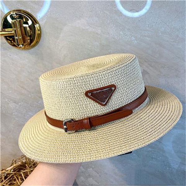 

black designer hats brown leather belt mens hat woman ordinary breathable summer beach gorras fashion decorative solid color straw hats wide, Blue;gray