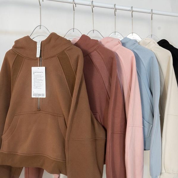 

designer womens hoodies lululemens sweatshirts scuba half zip long sleeve pullover yoga sportwear, Black