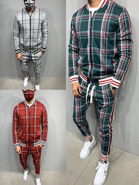 

men's tracksuits set tracksuit sportsuits gentlemen zipper jacket suit long sleeve stripe coat pants gyms casual sportswear suit 230323, Gray