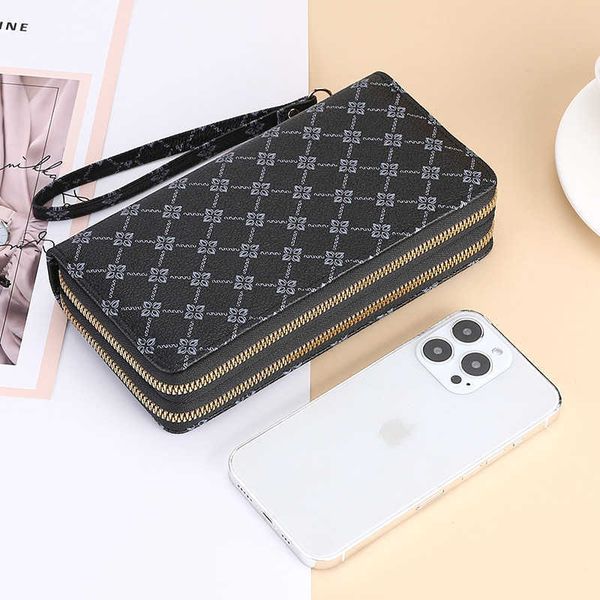 

women's wallet long double zipper clutch wallet new wallet ladies long fashion large capacity money clip 0417-111, Red;black