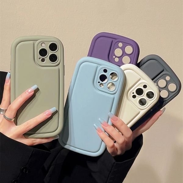 

ins korean simple color soap phone case for iphone 14 13 12 pro max 14 plus matte cute oval shockproof buffer bumper soft cover