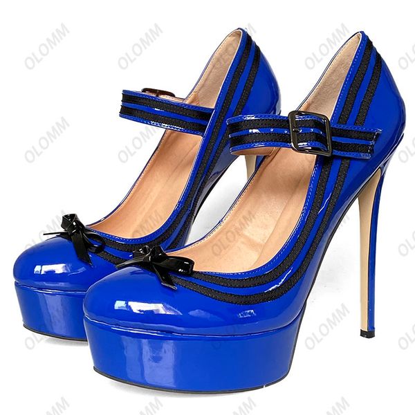 

olomm handmade women spring shiny pumps knot stiletto high heels round toe black party shoes women us plus size 5-20