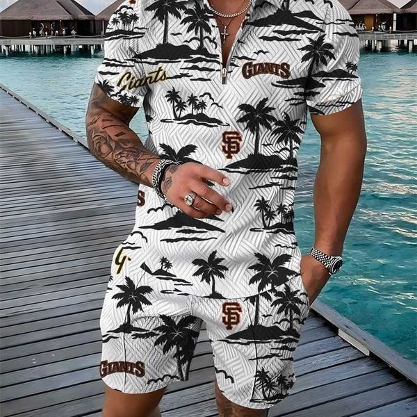 

summer men's beach holiday shorts short sleeve two piece polo set, White;black