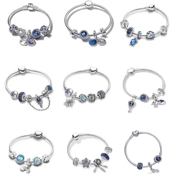 

charm bracelet women's fashion 925 sterling silver rainbow round blue plate snake bone chain pandora bracelet fit original charm bead d, Black