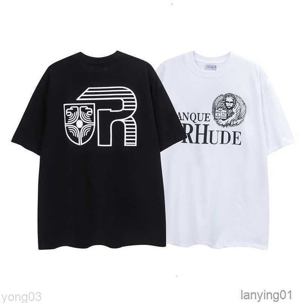 

rhude fog anime element printing loose fashion brand summer casual men's short sleeved t-shirts, White;black