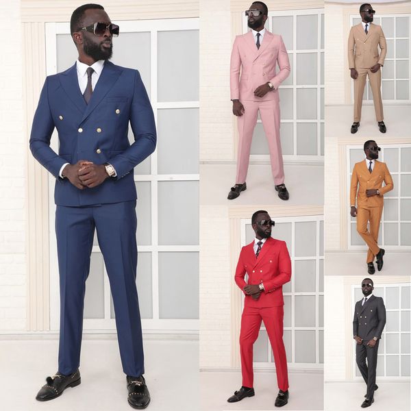 

handsome men wedding tuxedos 2 pieces peaked lapel double breasted mens outfits business formal party wear pants suits, Black;gray