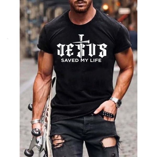

women's tshirt badassdude men's jesus save my life print casual short sleeve 230323, White