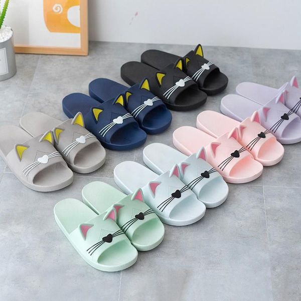 

2023 new fashion slippers cartoon cat floor home slipper women shoes non-slip lightweight flat indoor for large size beach flip flopsslipper, Black