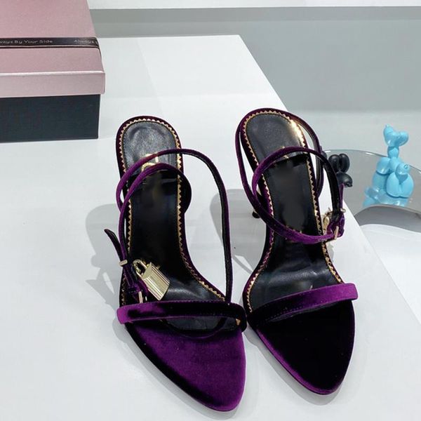 

fashion designer sandals high elegance pump open padlock pointy naked sandal heel peep toe ladies casual walking wedding shoes, Black