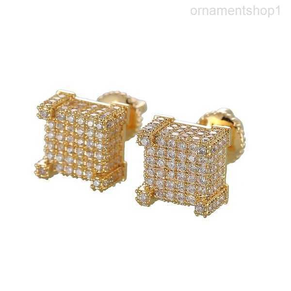 

hip hop earrings for men gold silver iced out cz square stud earring with screw back jewelry 1xk3e, Golden;silver