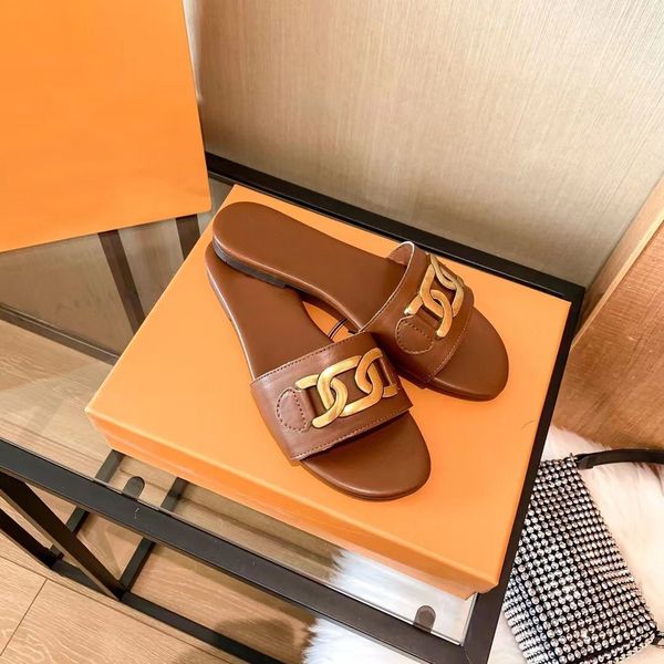 

designer slippers luxury women sandals slides charm open-toe shoes for women sandals chain beach flat slipper casual flip flops slippers wom, Black