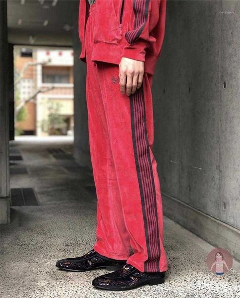 

men's pants red velvet awge needles sweatpants men women 1 1 quality butterfly embroidery striped joggers track pant 8mzo, Black