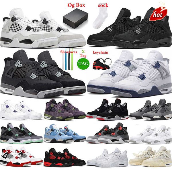 

2023 og with box basketball shoes 4 for men women infrared j4 military black 4s cat fired red thunder white cement pure money