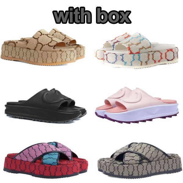 

designer slippers women platform sandals women's fashion embroidery printed canvas girl platform wedge rainbow sandals mid-heel rubber, Black