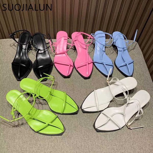 

sandals suojialun 2023 summer new brand women sandal shoes fashion narrow band ladies gladiator sandal pointed toe high heel dress shoes g23, Black