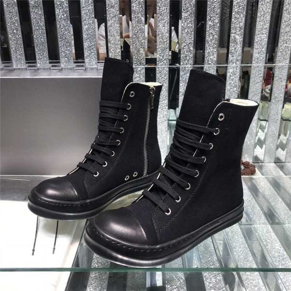

designer luxury rick thick bottom high-ramones boots owens turbodrk black tractor zip boots lace-up shoe with original box
