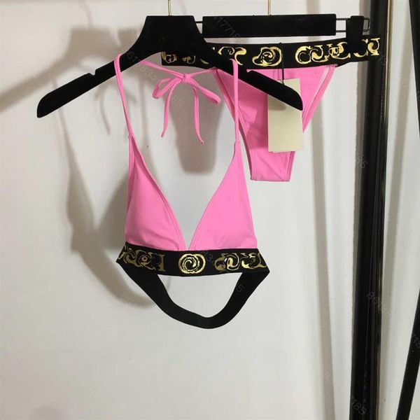 

summer designer bikini women brand split swimsuit suits grils bronzing printing webbing inner letter webbing briefs 2piece suit297r, Red;black