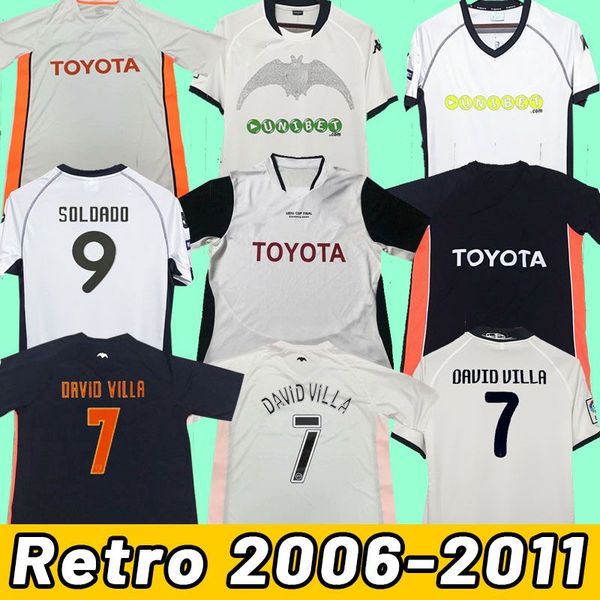 

2001 2010 2011 valencia soccer jerseys vicente mendieta mens retro 10 11 silva 06 07 edu home white away black retro football shirt short sl, Black;yellow