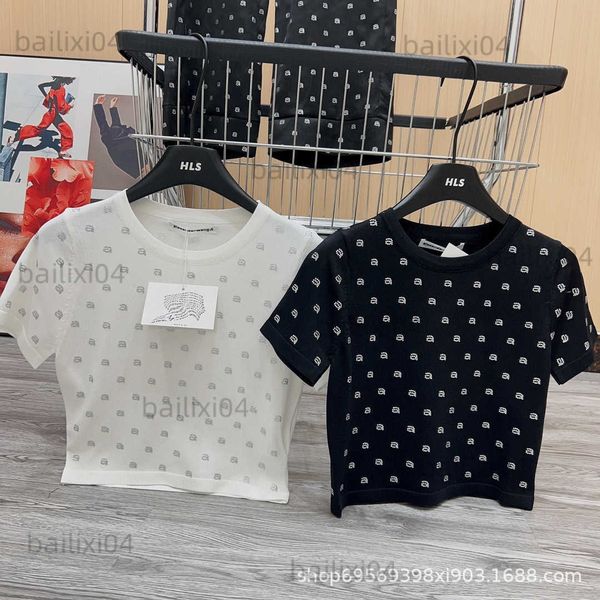 

women's t-shirt 23 new aw full diamond knitted short sleeve women t230323, White