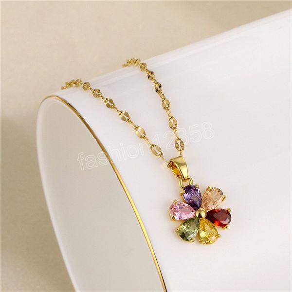 

luxury gold plated necklace female color flower pendant female flower zircon pendant golden clavicle chain girls for gift, Silver