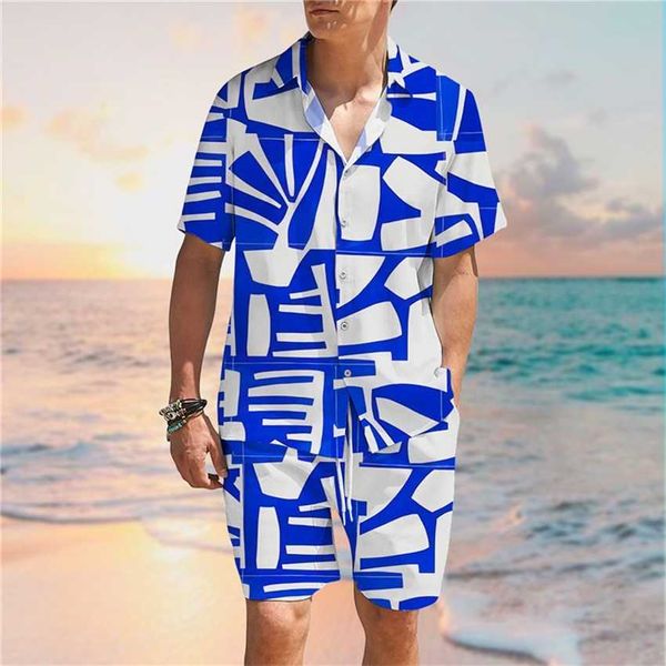 

2023 summer new men's hawaiian blouse shirt beach suit shorts men, White;black