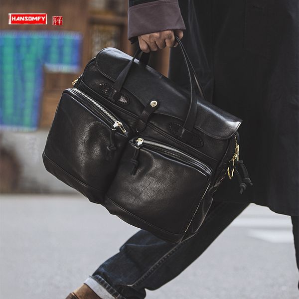 

briefcases vintage genuine leather men's handbag cowhide lapbag briefcase business leisure trip travel large capacity crossbody bags 23