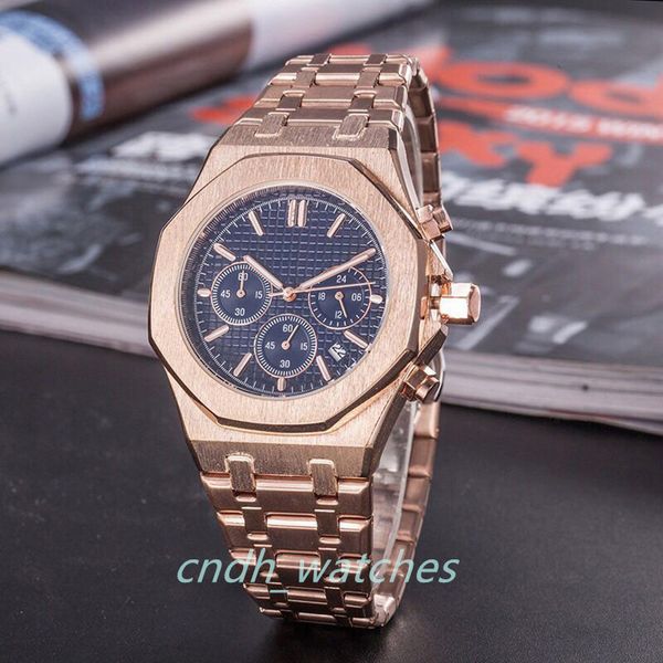 

men's women watch rose gold stanless steel 42mm vk chronograph quartz movement sports men watches cndh c1-61, Slivery;brown