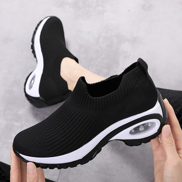 

dress shoes wedge platform sneakers women fashion casual sport shoes ladies air cushion running mesh breathable women vulcanized shoes 23032, Black