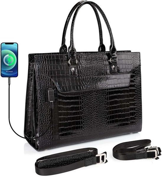 

bags duffel lapbag for women 17 inch tote fashion computer shoulder waterproof leather teacher handbag with usb port large