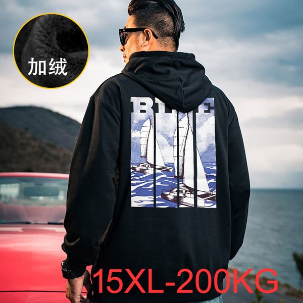 

men's hoodies sweatshirts plus size 15xl autumn and winter men's fleece sweatshirt hooded brother sweater casual loose rabbit 14x, Black