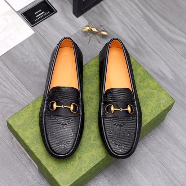 

2023 men dress shoes genuine leather formal brand designer loafers casual business work driving shoes party wedding flats size 38-44, Black