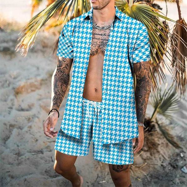 

summer men's short sleeve shorts two piece 3d digital print beach shirt set, Black