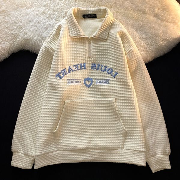 

men's hoodies sweatshirts lapel sweater women embroidered waffle loose cardigan jacket sweatshirt oversized 230323, Black