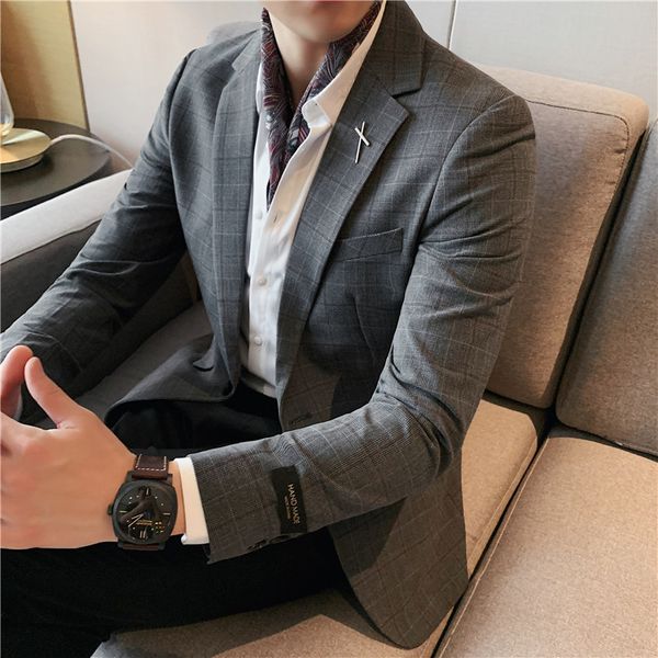 

men's suits blazers plus size 4xl business formal wear plaid blazer jackets for men clothing 2023 slim fit casual long sleeve suit coat, White;black