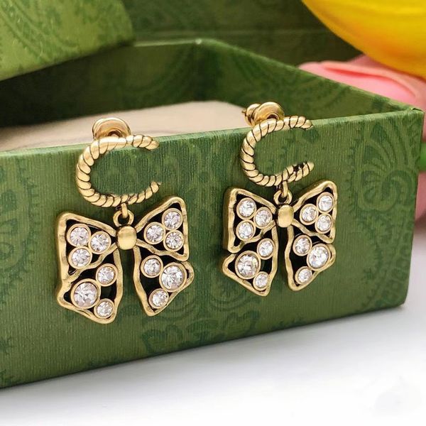 

retro classic style butterfly stud earrings g letter designer earring jewelry women for women wedding gifts s925 silver needle, Golden;silver