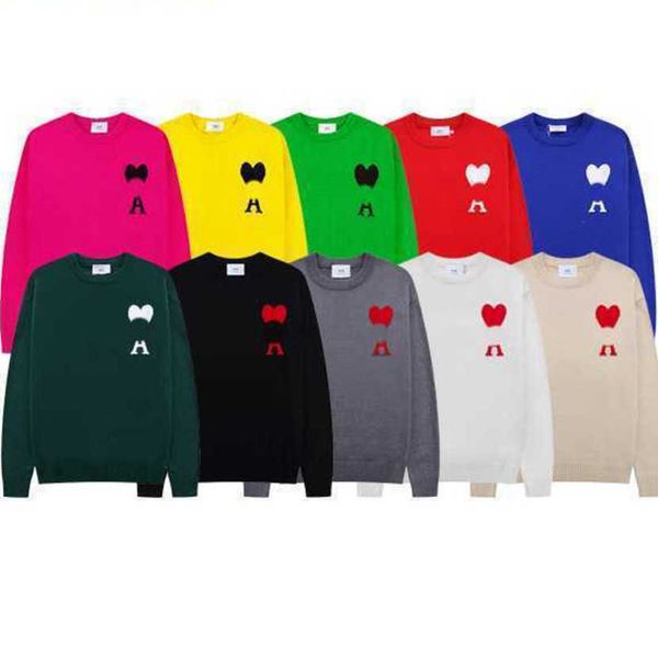 

men's sweaters designer amis sweater love classic jacquard embroidery love round neck loose knit men women lovers fashion sweater, White;black