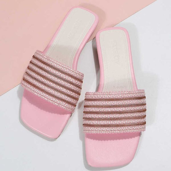 

slippers slippers women 2023 summer new flat party shoes female fashion ethnic style weaving roman ladies flip-flops casual beach slides g23, Black