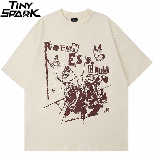 

mens tshirts hip hop men streetwear retro tshirt butterfly letter printed t shirt harajuku cotton tshirt summer short sleeve tees 230323, White;black