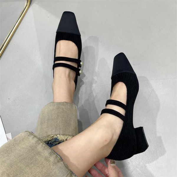 

square high heels shoes woman new summer flock faux suede metal toe black heels womens shoes office ladies female pumps shoes 230202