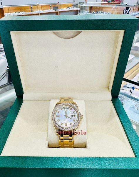 

counter quality watch 39mm custom diamond mop dial factory diamond bezel automatic mechanical bracelet men's watches waterproof wristwa, Slivery;golden