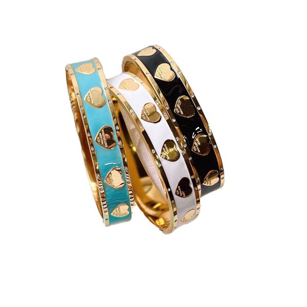 

3 color bangle bracelets enamel love wide heart women men bangle luxury designer jewelry black plated stainless steel lovers gift bangles me
