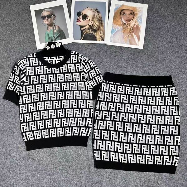 

designer dress women dresses two piece dress skirt set short sleeve two-piece skirt with classic lettering print slim two piece sets fashion, Black;gray