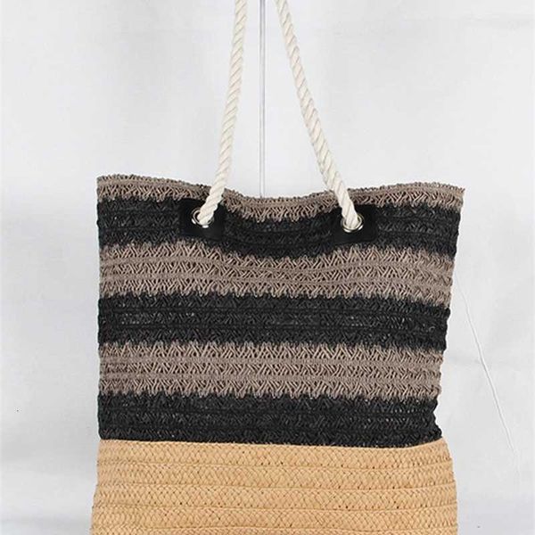 

summer casual stripe straw shoulder bag designer brand woven women beach handbag and purse luxury shopper basket travel bags, Red;black