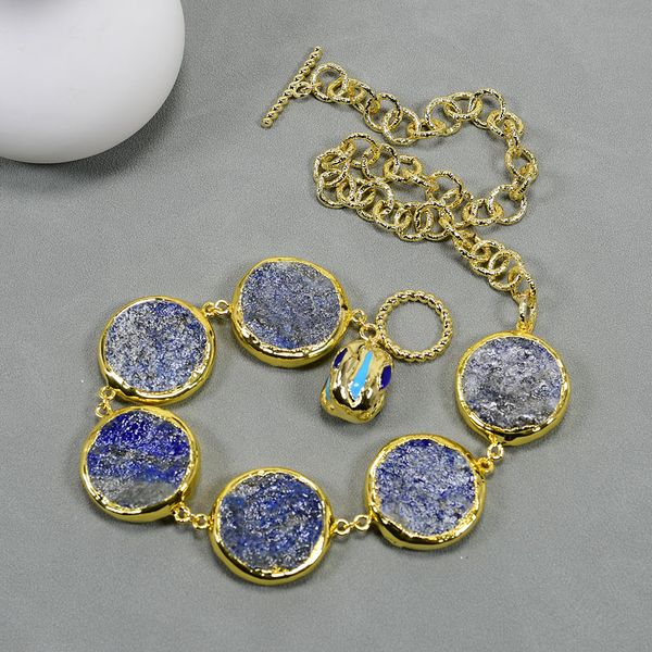 

natural blue lapis lazuli rough necklace gemstone gold plated brushed raw beaded turquoise crystal pendant lady simple gift, Silver