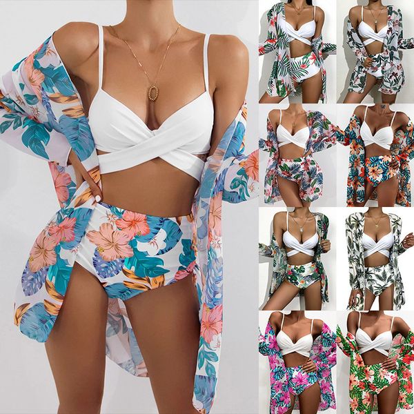 

ins new swimwear european and american three-piece steel bracket bikini cross-border split swimsuit womens amazon, White;black