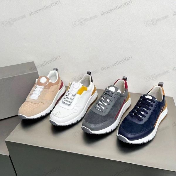 

brunello cucinelli casual shoes lace up men spring wedge heels designer mixed color splice shoe thick bottom genuine leather sneakers out w9, Black