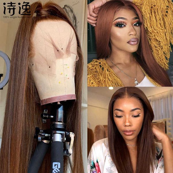 

13 * 4 front lace human hair wigs color#4 straight body 230323, Black