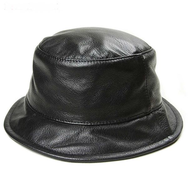 

wide brim hats korean winter women black real leather fisherman hats for men male casual fishing hat basin caps man streetwear bucket gorra, Blue;gray