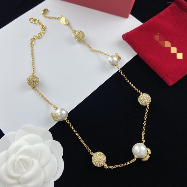 

2023 earrings designer for women stud luxury gold heart shape pearl crystal gold double V letter necklace jewelry classic -LVOEME